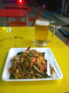 Our Patong Beach street food festival Pad Thai and Chang beer 