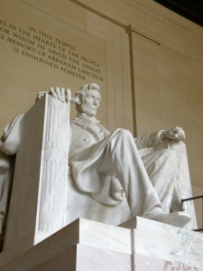 The Lincoln Memorial with remnants of green paint in the lower right corner 