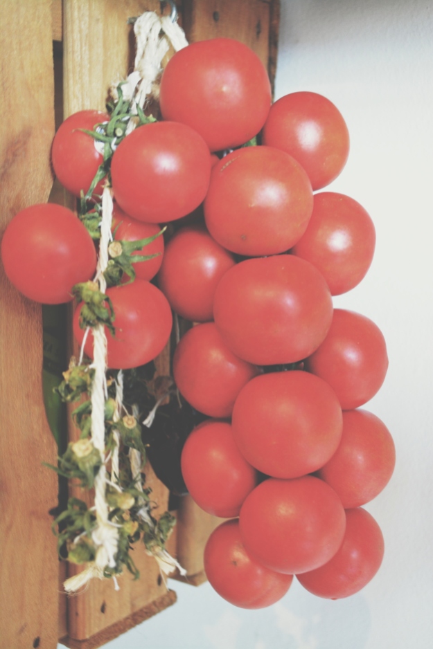 These are a specific varietal of tomato you weave through cord and hang in the kitchen.  The outside can get very wrinkled but the inside stays juicy and fresh throughout the winter.  
